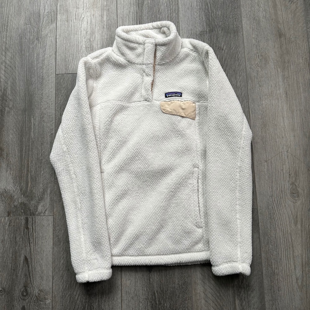 Patagonia Re-Tool Snap-T Fleece Pullover White Cream Womens XS Chest Pocket